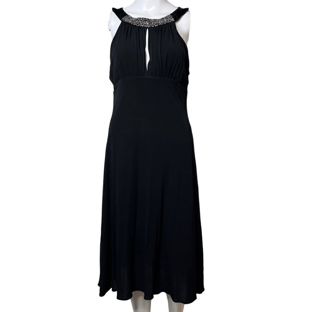 BCBGMaxazria High Neck Beaded Sequin Knee Length Dress Black Size Medium